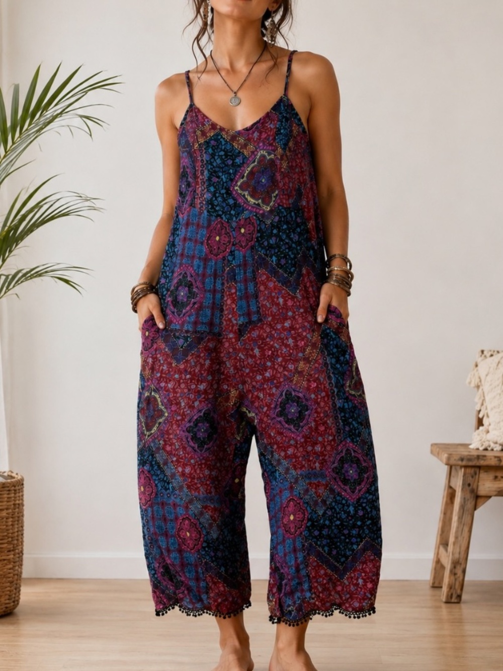 Patrons of Peace Jumpsuit Womens Size Small Boho Hippie Feminine Abstract
